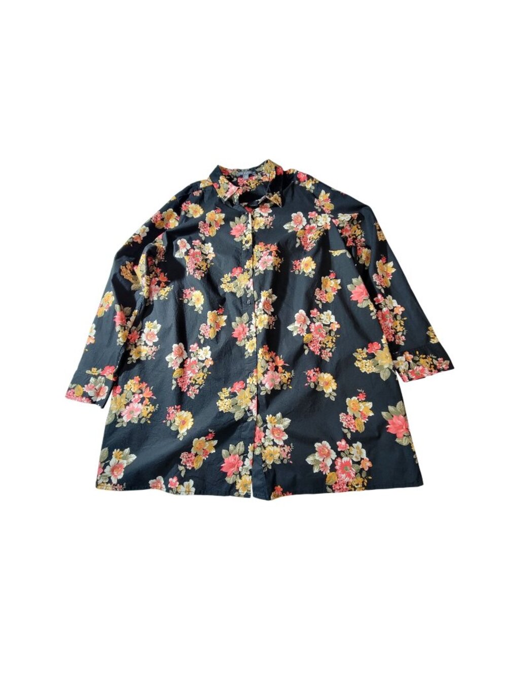 Jessica London Women Floral Button-Front Tunic Black Multi Size 20W Cotton Blend